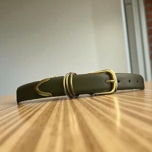 JASGOOD Dark Gray Leather Belt - Gold Detail - Womens Size M/L